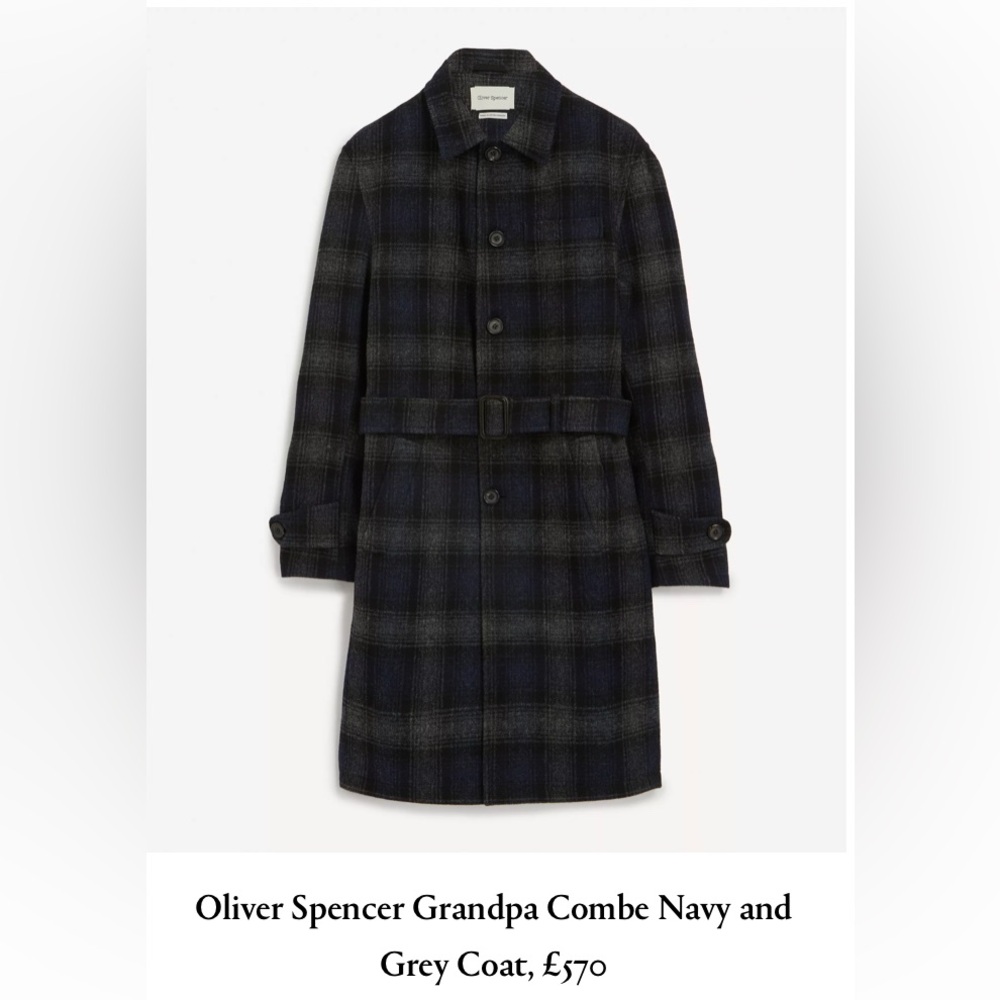 Oliver Spencer Grandpa Combe Navy and Green Wool Coat - Picture 9 of 10